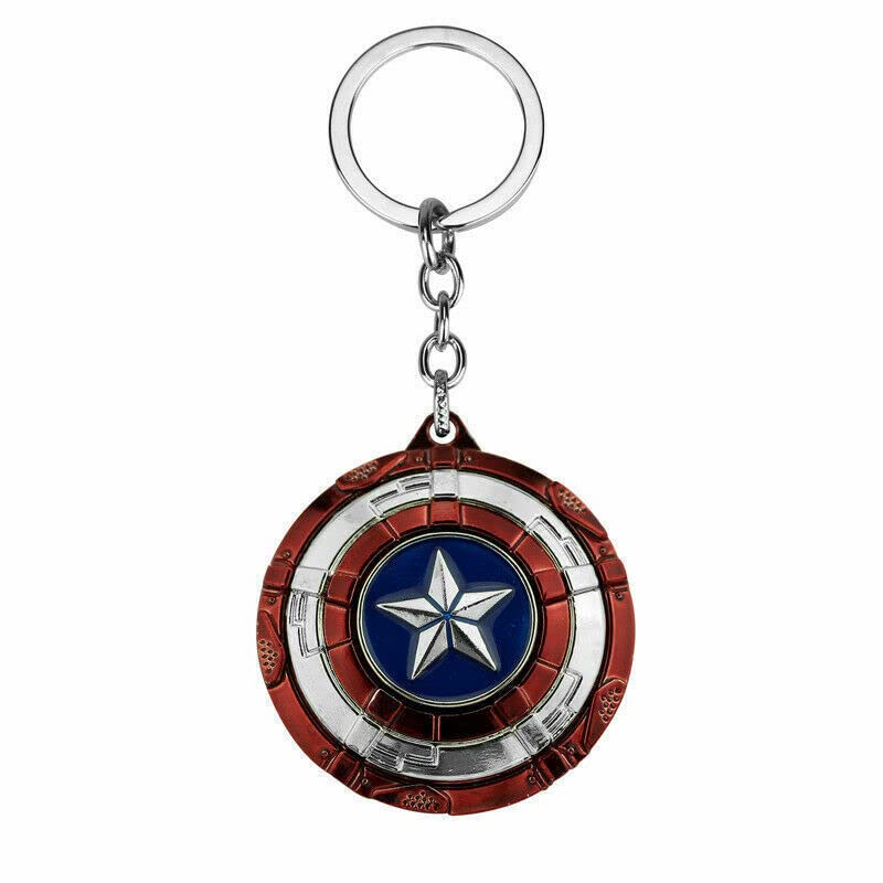Multibao Shield Rotatable Blue Keyring Spinner Marvel Avengers Metal Keychain, Red and Silver, One Size