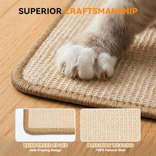 Pacote de 2 tapetes de arranhador de sisal para gatos, tapete natural de arranhão para gatos 50x30cm, tapete para arranhar gatos, acessórios para iniciantes e animais de estimação, cor creme