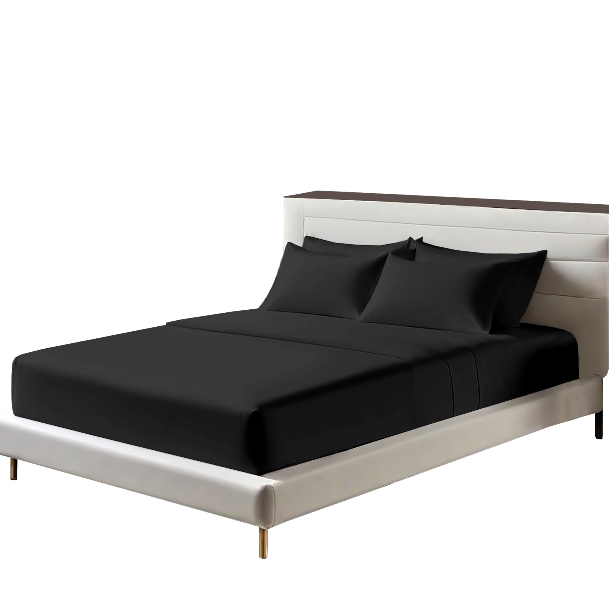 Egyptian Cotton Fitted Sheets 25cm Deep Mattress Pocket 200 Thread Count Fitted Bed Sheet- Soft & Comfortable Bottom Sheet (Black, Double)