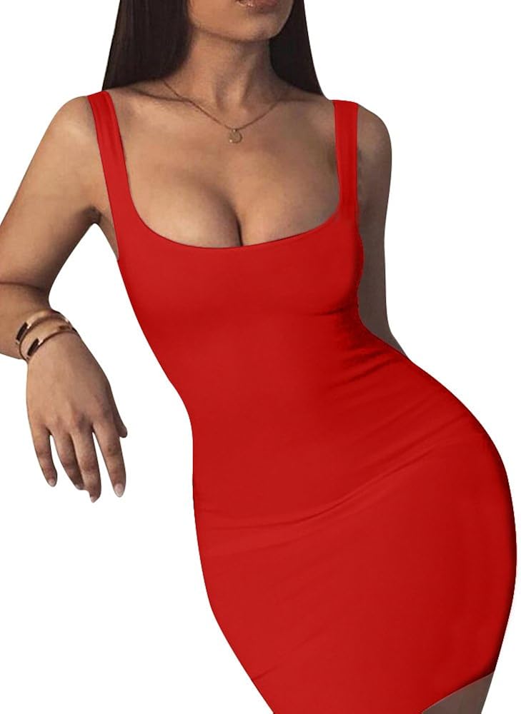 GOBLES Women's Casual Summer Sleeveless Mini Sexy Bodycon Tank Club Dress: Clothing