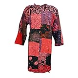 Womens Patchwork Dress Red Embroidered Button Down Shirt Boho Tunic