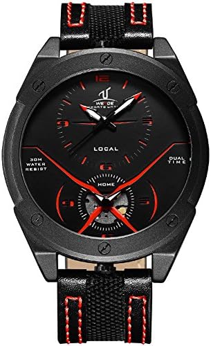 VOEONS Men's Black Genuine Leather Classic Watch Dual Time Waterproof Analog Quartz Wrist Watches for Men