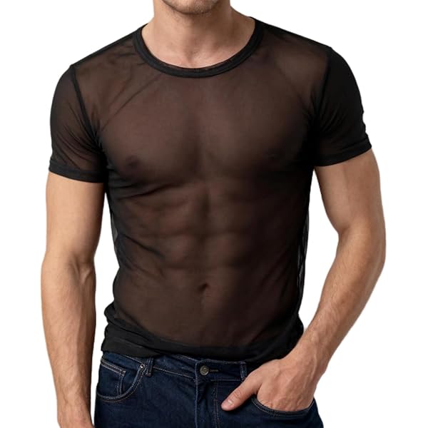 Camiseta De Malla Transparente Hombre Manga Larga, DOTBUY Enrejado De Diamante Deportiva Y De Ocio Hielo Seda Perspectiva Desgaste De La Aptitud (M, Blanco