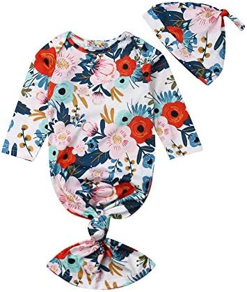 Newborn Baby Girl Floral Sleeper Gowns Long Sleeve Knotted Nightgown Infant Sleeping Bag Coming Home Outfit Clothes