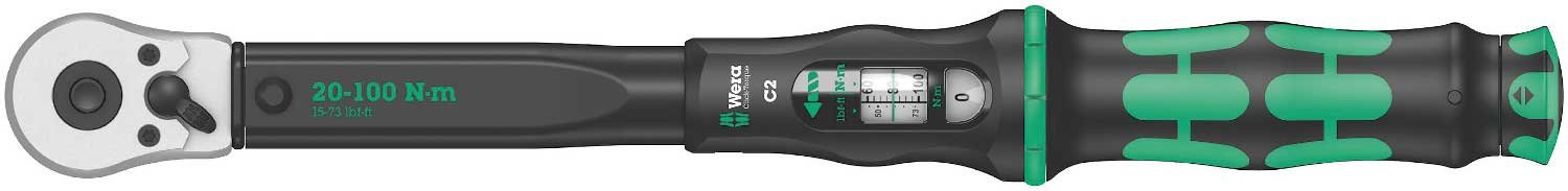 Wera 05075621001 Click Torque C 2 Adjustable Torque Wrench, Black/Green, 1/2-inch