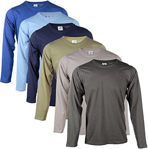 2 or 3 or 4 or 6 Pack Mens Plain Cotton Blank Basic Long Sleeve T Shirt Casual Top Assorted/Random Multi-Pack Heavy Cotton T-Shirt Slim Fit