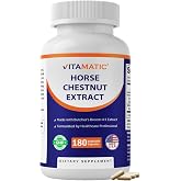 Vitamatic Horse Chestnut Extract 700 mg (Standardized 20% Aescin) with Butcher&rsquo;s Broom 4:1 Extract 300 mg 180 Capsules, Circulation &amp; Vein Support, Non-GMO, Gluten Free, Made in USA