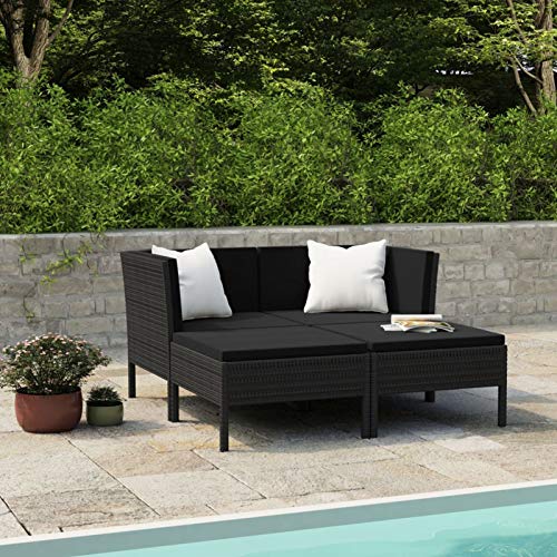 Festnight 4-TLG. Garten-Lounge-Set mit Auflagen Gartenmöbel-Set Gartensofagarnitur Lounge Sofa Garnitur Poly Rattan Lounge Set Sitzgarnitur Garten Sitzgruppe Poly Rattan Schwarz – Bild 3