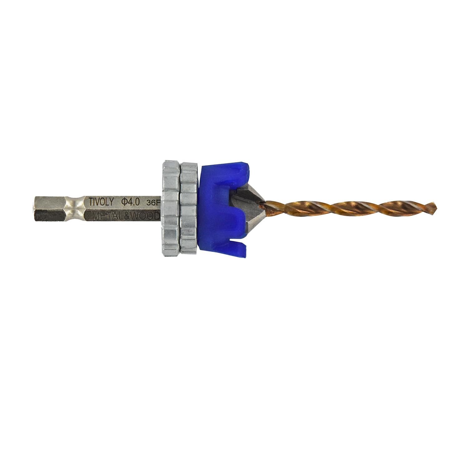 TIVOLY - Drill + Wood/Metal Cutter Kit - Ø 5/32" Hexagonal Shank Drill - HSS 90° Walnut Bit + Adjustable Depth Stop