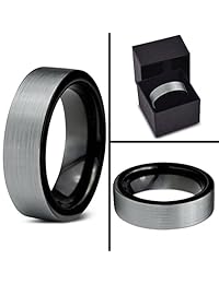 Charming Jewelers Anillo de boda de tungsteno de 0.236 in para hombre y mujer, ajuste cómodo, color azul, gris, oro amarillo de 18 quilates, oro rosa, negro, corte plano cepillado pulido