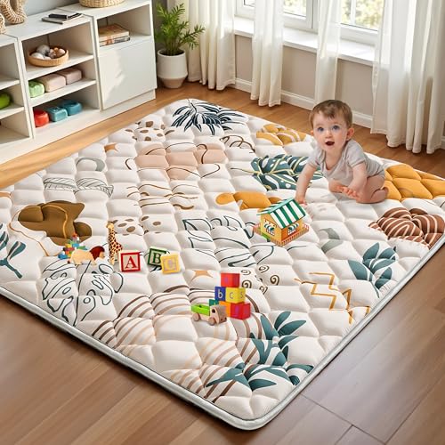 YBIKE Floor Play Mat, 50"x50" Thick Large Foldable Non-Slip Soft Portable Machine Washable Carpet (Boho Leaves 2)