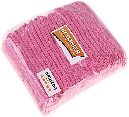 UCOSHIER Disposable Non-woven Hair Net Dust Caps Elastic - 100 per Bag(UA007Pink)