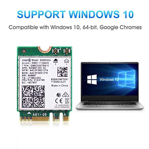 Authentic Intel Dual Band Wireless- AC 9260NGW NGFF WiFi Card M.2 NGFF 2.4/5GHz(160Mhz) Bluetooth 5.0 Wireless Internal WiFi Adapter 1.73Gbps for Laptop/Desktop PC Gaming, Bluetooth 5.0