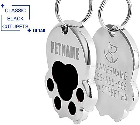Buy 1 Get 1 FREE : CUTU - Personalized Metal Dog ID Tags with Cool Colors, Double Sided Engrave, Original Paw Design,1.38inch,3mm thickness. (Black)