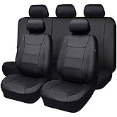 Flying Banner car seat Covers Protects Water Proof Faux Leather Carbon Fiber Front and Rear Bench (Black, Full Set - 8PCS)