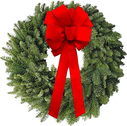 6-Pack Christmas Bows 10"x 26" Handmade with 2.5" Red Velvet Red Wired Edge Ribbon for Indoor Outdoor Decoration Fluffy Not Flat