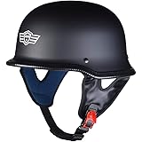AHR RUN-G DOT German Style Motorcycle Half Helmet Open Face Cruiser Chopper Biker Skull Cap Helmet Black L