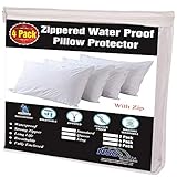 Niagara Sleep Solution 4 Pack Waterproof Pillow Protectors Standard 20x26 Inches Life Time Replacement Smooth Zipper Premium Encasement Covers Quiet Cases Set White 100% Liquid Protection