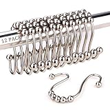 Wimaha Rustproof Shower Curtain Rings Hooks, Stainless Steel Heavy Duty Roller Double Glide Decorative Hooks for Bathroom Rods Curtains Liners, Brushed Nickel, Set of 12