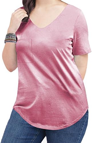 Jiaspang Women's Plus Size V-Neck Short Sleeve Casual Curve Hem T-Shirt Tops Tee Blouse