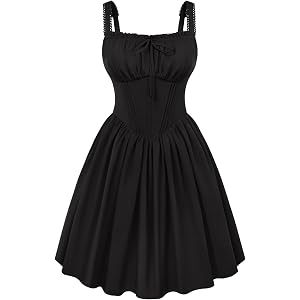 Scarlet Darkness Corset Mini Dress Adjustable Straps Sundress with Pockets | Adjustable Strap, Fixed Front Bow, Boned Corset