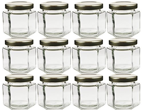 Cornucopia Brands Hexagon Glass Jars, Pack of 12, 4oz