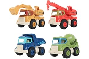 ATOMDREAM TECH Construction Toys for Boys & Girls Ages 3–5, Excavator Dump Truck Crane Cement Mixer Set, Durable Construction Vehicle Toys for Toddlers & Kids