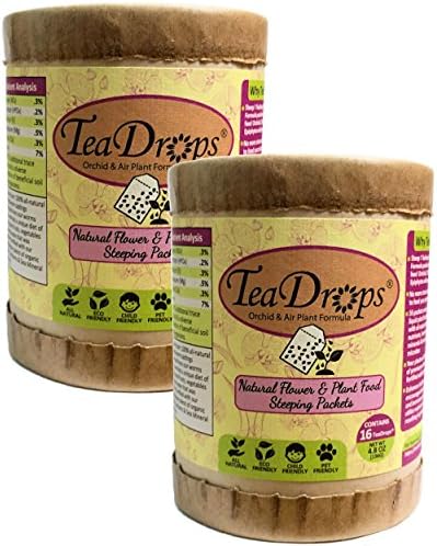 TeaDrops Organic Orchid, Bromeliad &amp; Air Plant Food {2 PACK} [32 Pre-measured Packets Feed 1000s of Plants] = Makes 64 Gallons Liquid Fertilizer + Humic Acids + Beneficial Microbes (EASY + NO SMELL)