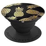 Golden Pineapple Pattern On Black PopSockets Grip and Stand for Phones and Tablets