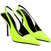 THESHY Women's Pointed Toe High Stiletto Heels Slingback Stretch Slip-on Pumps Backless Patent Leather Fashion Dress Shoes for Women