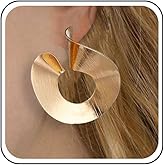 Yheakne Punk Thick Hoop Earrings Open Circle Stud Earrings Geometric Large Circular Earrings Vintage Statement Earrings Jewelry for Women