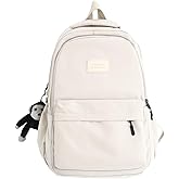 Aesthetic Backpack Cute Backpack for School College Backpack Large Capacity Bookbags for Girls Women Students Casual Travel Daypacks Solid Color(White)