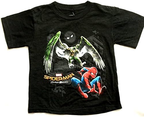 Marvel Spiderman Homecoming Vulture Food Boys Tee Shirt Black Heather Silver (Small (6/7))