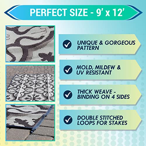 LATCH.IT RV Outdoor Rugs 9x12 Reversible RV Outdoor Mat Camper Rugs