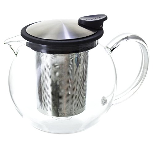 FORLIFE Bola Glass Teapot with Basket Infuser, 25oz./750ml., Black Graphite