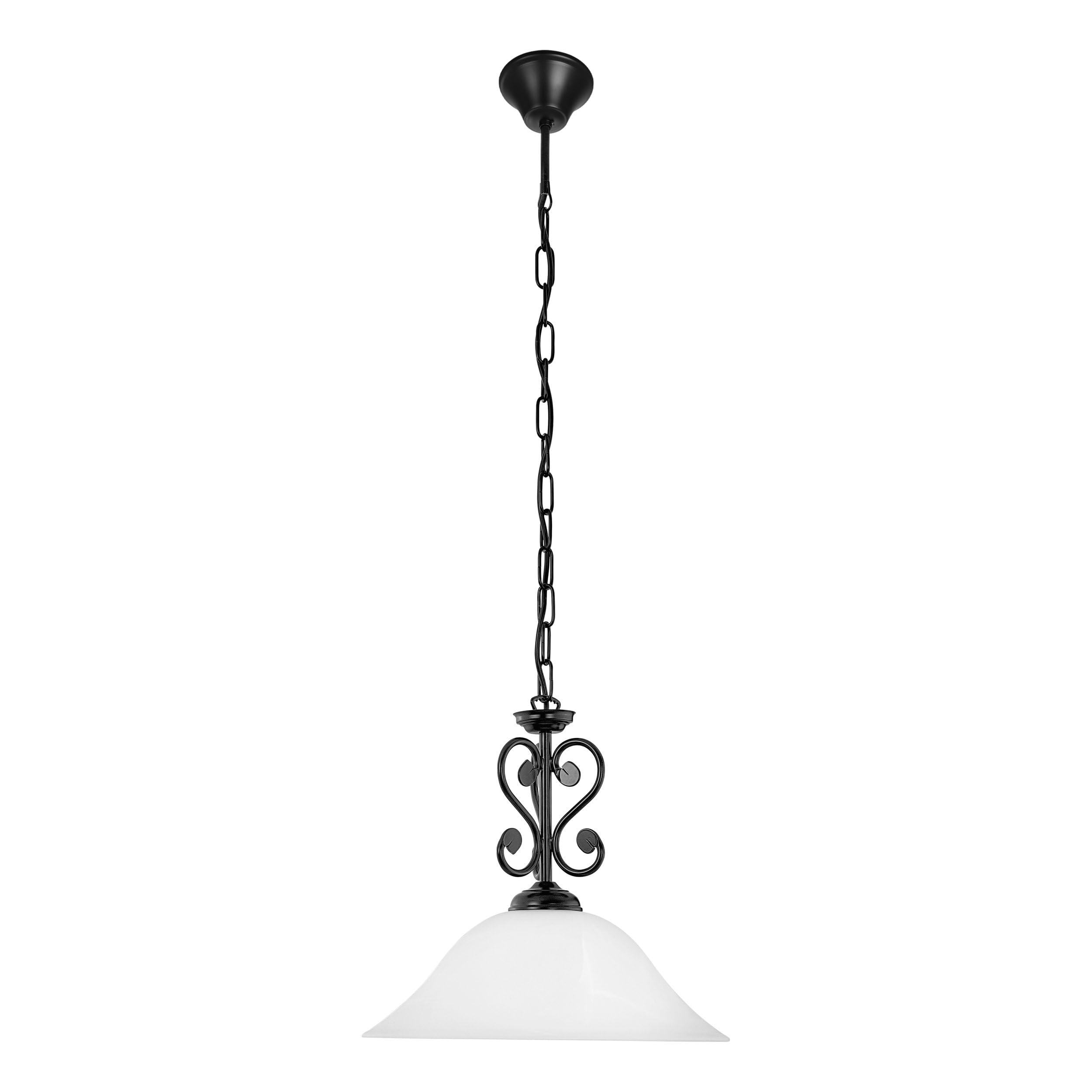 Eglo Pendant Light Murcia, 1-Light Hanging Lamp Vintage, Rustic, Steel Pendant in Black, White Alabaster Glass, Dining Table Lamp, Hanging Living Room Light with E27 Socket