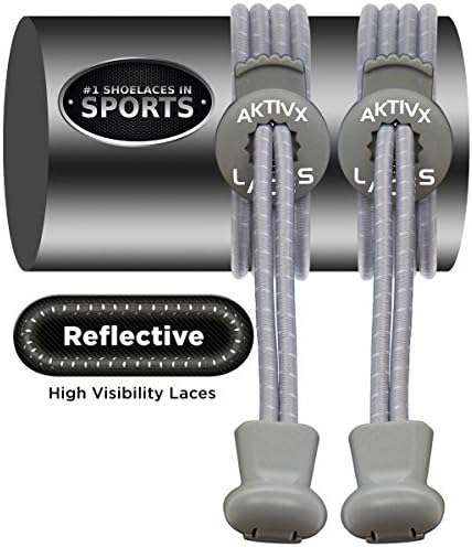 AKTIVX SPORTS LACES - No Tie Elastic Shoelaces that Lock, Replacement Running Shoe Laces for Men, Women,Adults, Seniors &amp; Kids Sneakers, Cleats, Boots (Grey Reflective)