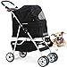 4 Wheel Pet Stroller Cat Dog Cage Stroller Travel Folding Carrier with Cup Holder and Removable Lining for Small and Medium Dogs, Cats (Black)
