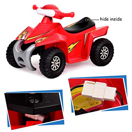 Costzon Kids Ride On Quad, 6V Battery Power Electric Car Vehicle, 4 Wheel Power Bicycle for Toddlers with Light (Red)