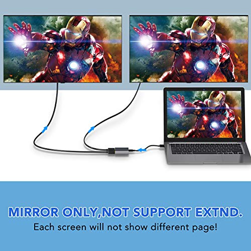 HDMI Splitter 1 in 2 Out - POWLAKEN 4K Aluminum HDMI Splitter, Powered HDMI Splitter Supports 3D 4K@30HZ Full HD1080P for Xbox PS4 PS3 Fire Stick Roku Blu-Ray Player Apple TV HDTV - Thumbnail 2