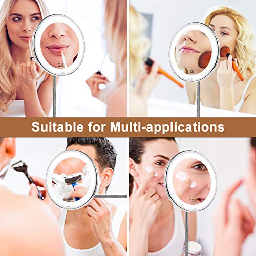 KEDSUM Flexible Gooseneck 6.8" 10x Magnifying LED Lighted Makeup Mirror