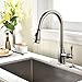 VAPSINT Solid Brass Single Handle Pull Out Sprayer Brushed Nickel Kitchen Sink Faucet, Pull Down Kitchen Faucet With Deck Plate