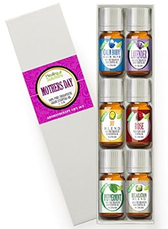 Mothers Day Set 100% Pure, Best Therapeutic Grade Essential Oil Kit - 6/10mL (Calm Body/Calm Mind Blend, Lavender, Joy Blend, Peppermint, Relaxation Blend, and Rose)