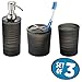 mDesign Frosted Plastic Soap Dispenser Pump, Toothbrush Holder Stand, Tumbler for Bathroom Vanities - Set of 3, Black/Clear