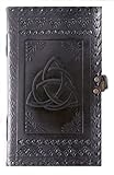 QualityArt Handmade Distressed Leather Journal Distressed Leather Notebook Triquetra Knot Diary Sketchbook Travel Blank Book 9X5 Inches Black Christmas gifts