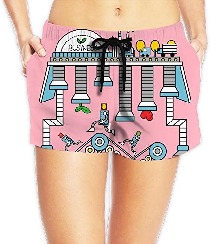 Elastic Board Shorts Women Hot Pink Robot Comics