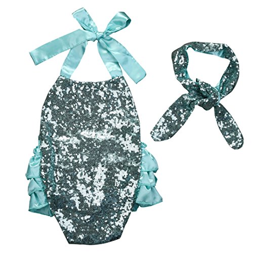 Baby Girl Sequins Little Mermaid Sequins Bodysuit Jumpsuit Outfits Set Costume 0-24M