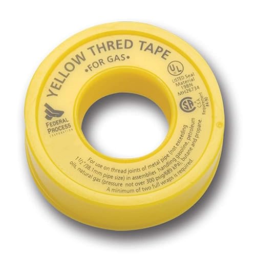 Gasoila Yellow PTFE Thread Seal Tape – Professional-Grade, 1/2 Inch x 520 Inch, High-Density Thread Tape for Gas Lines – Leak-Proof Seal, Non-Toxic