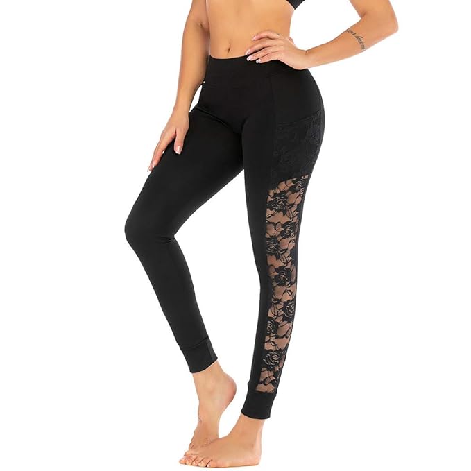 Goddessvan 2019 Women Lace Skinny Yoga Sport Pants Leggings Cell Phone Pockets Trousers Yoga Leggings