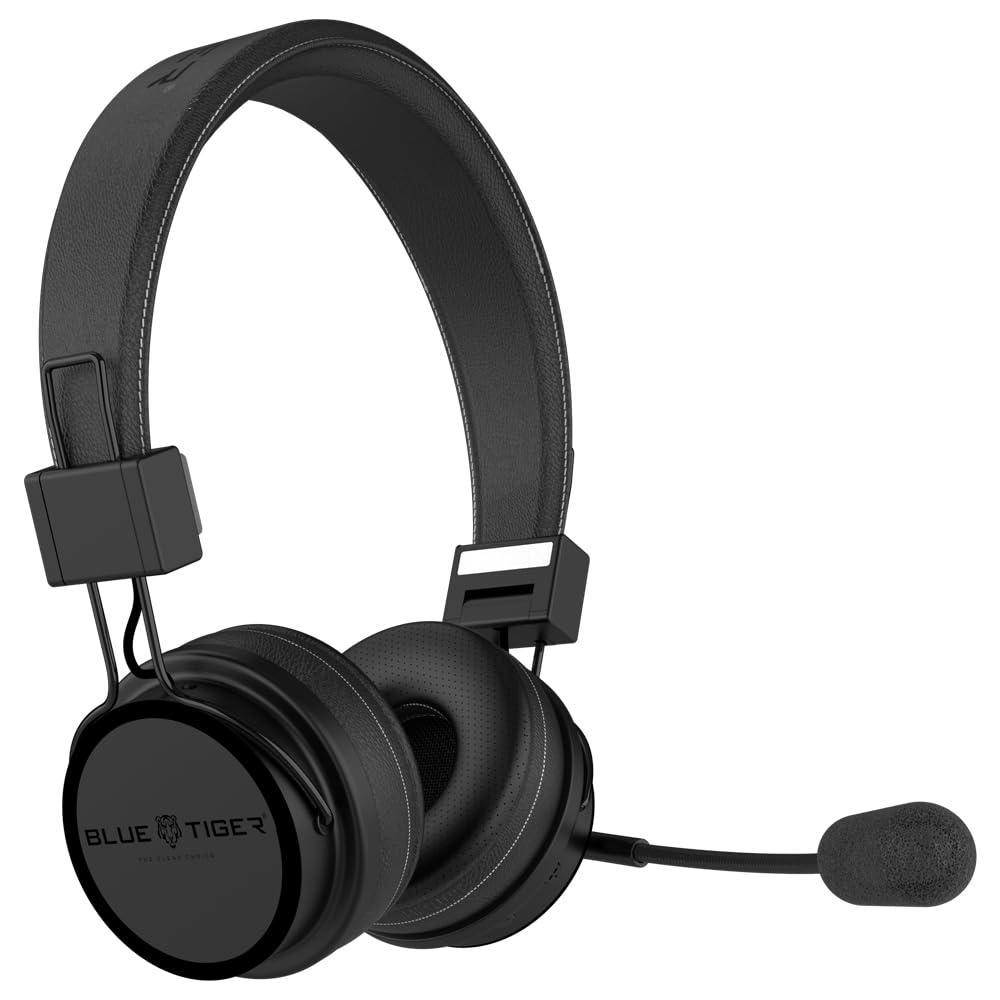 Blue Tiger Premium Elite Ultimate Single and Dual Ear 2-in-1 Bluetooth Headset – Professional Noise Cancellation Head Set with Microphone – USB-C Fast Charge & Long Battery Life
